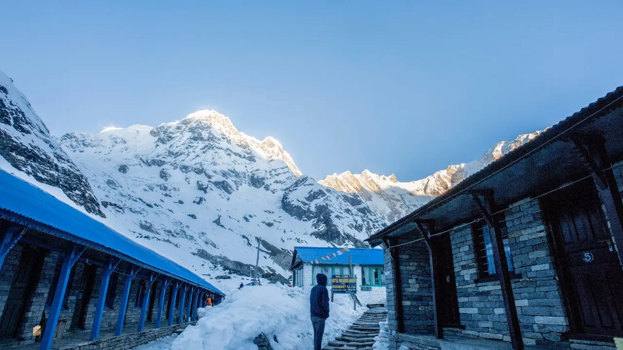 Ghandruk village trekking trail with panoramic Annapurna views